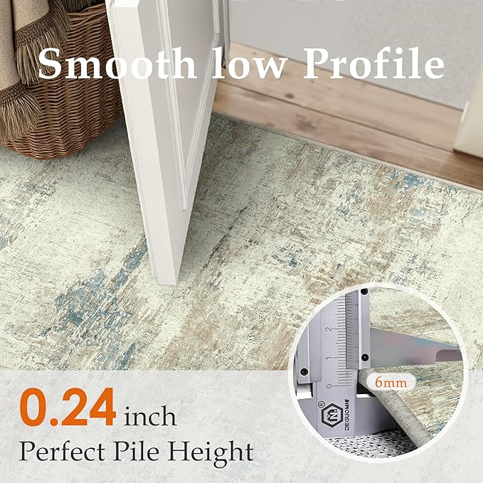 3x5 Area Rug Washable Beige Brown Abstract Office Carpet Modern Neutral Non Slip Soft Low Pile Indoor Entry Contemporary Aesthetic Door Mat Bedroom Throw Rug for Kitchen Laundry Dining Room