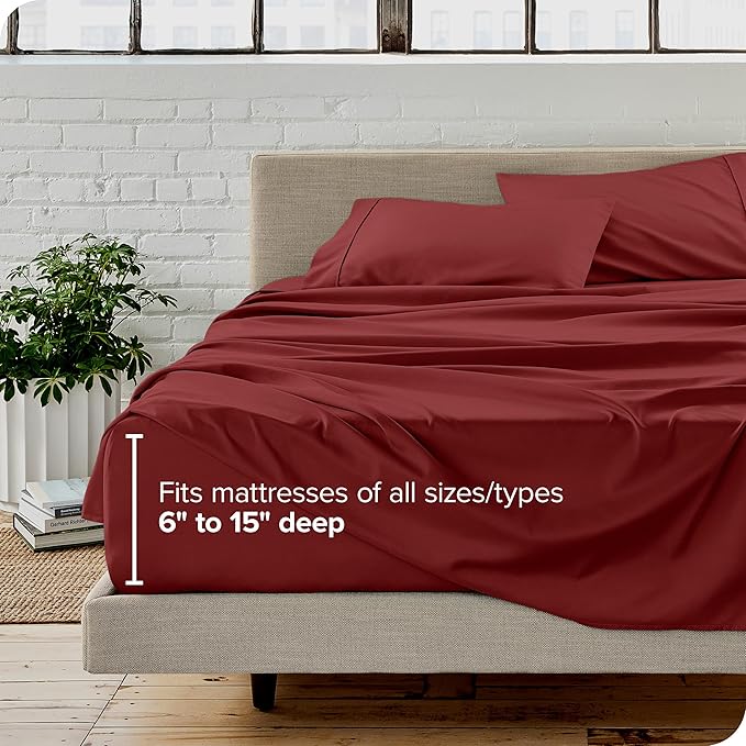 Bare Home California King Sheet Set - 1800 Ultra-Soft Microfiber Cal King Bed Sheets - Double Brushed - Deep Pockets - Easy Fit - 4 Piece Set - Bed Sheets (Cal King, Rosewood)