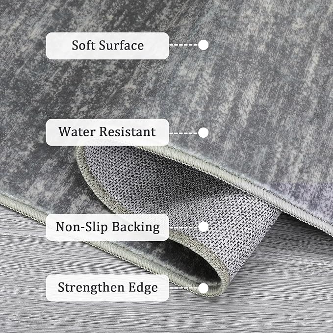 RUGSREAL 3x5 Washable Bedroom Rug Small Indoor Solid Area Rug with Rubber Backing Contemporary Dining Room Throw Rug Grey Solid Color Carpet for Living Room Kitchen Nursery, 3' x 5' Grey