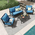 4 Piece Outdoor Patio Furniture Set, Oversized Metal Conversation Set