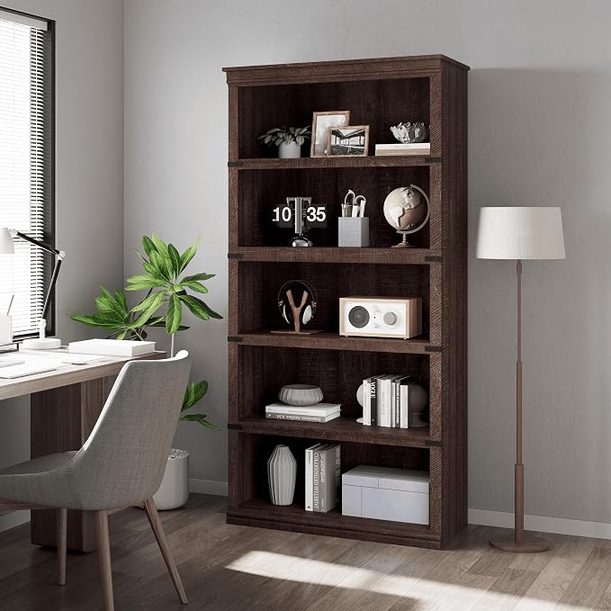 GarveeHome 5 Tier Farmhouse Bookcase, 67.4" Tall Book Shelf