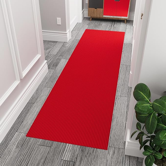 Ottomanson 4' x 6'6" Mud Mat Area Rug Scraper Carpet - Non-Slip, Dirt Trapping for Indoor & Outdoor Use - Ideal for Entryway, Garage, Kitchen, Patio & High-Traffic Areas, Red
