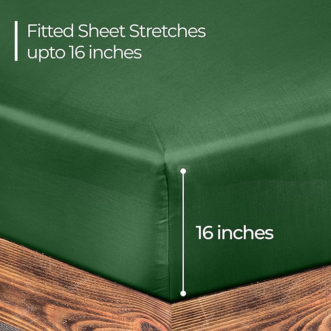 ROYALE LINENS 300 Thread Count 100% Long Staple Combed Cotton Fitted Sheet Full - Super Soft Deep Pocket Bottom Sheet - Fitted Sheets Only - Elastic Sheets (Full, Hunter Green)