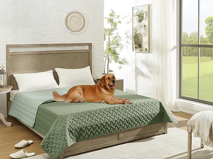 gogobunny 100% Double Sided Waterproof Dog Blanket Soft Pet Bed Cover Reversible Protect Furniture Couch Sofa Car for Puppy Cat Kids (Dark Green/Light Green, 82x120 Inch (Pack of 1))