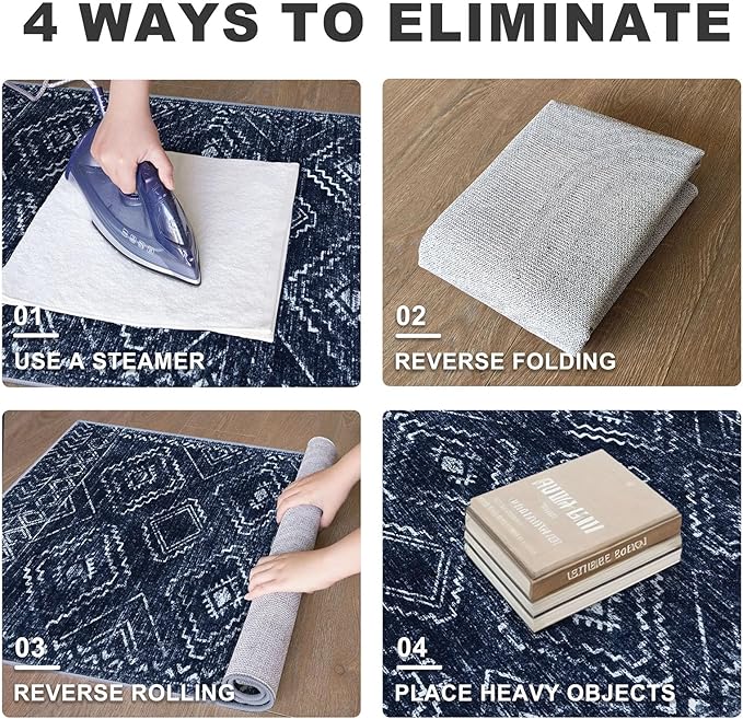 KILOCOCO Hallway Runner Rug 2x8 Runners for Hallways Washable Runner Rug Non Slip Rubber Backed Low-Pile Runners for Bedroom Kitchen Living Room Laundry Room Boho Rugs, Dark Blue