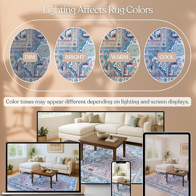 Washable Area Rug. Modern Farmhouse. Vintage. Turkish. Bohemian. Distressed. Oriental. Traditional. Rugs for Living Room. Dining. Bedroom. Office. Entryway. Foyer. (861NT, 2'5 x 9'8)