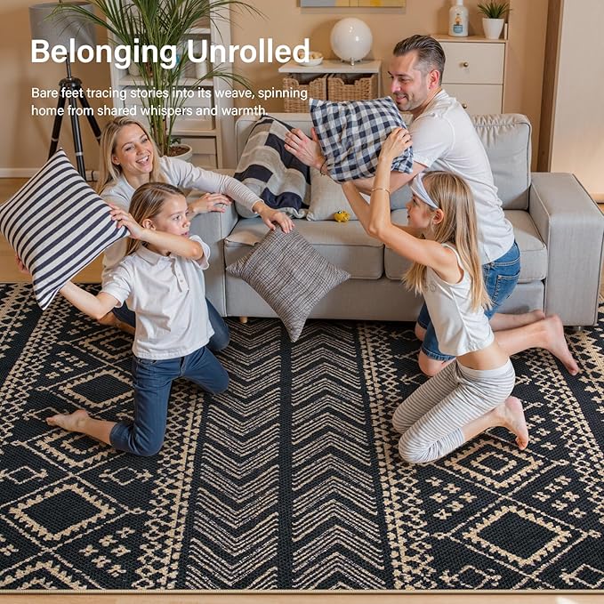 Lahome Easy Jute Boho Area Rugs for Entryway, Washable Rugs 3x5 for Kitchen, Small Non-Slip Indoor Outdoor Carpet, Western Geometric Print Front Door Carpet for Patio Balcony