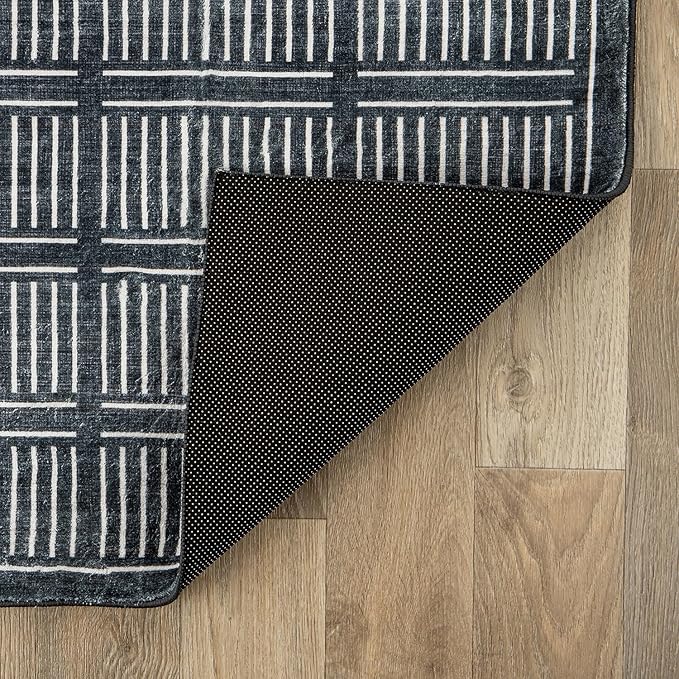 Rugshop Bohemian Stripe Lines Washable Non Slip Area Rug 3' x 5' Black