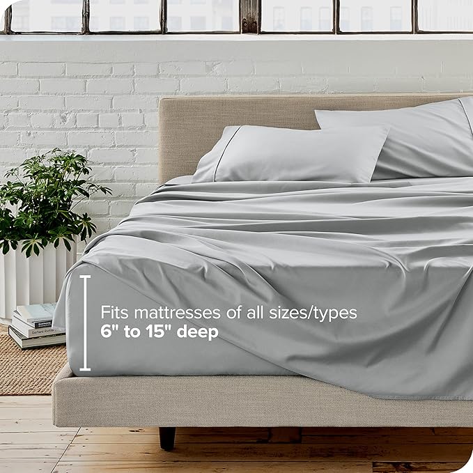 Bare Home Queen Sheet Set - 1800 Ultra-Soft Microfiber Queen Bed Sheets - Double Brushed - Deep Pockets - Easy Fit - 4 Piece Set - Bed Sheets (Queen, French Grey)