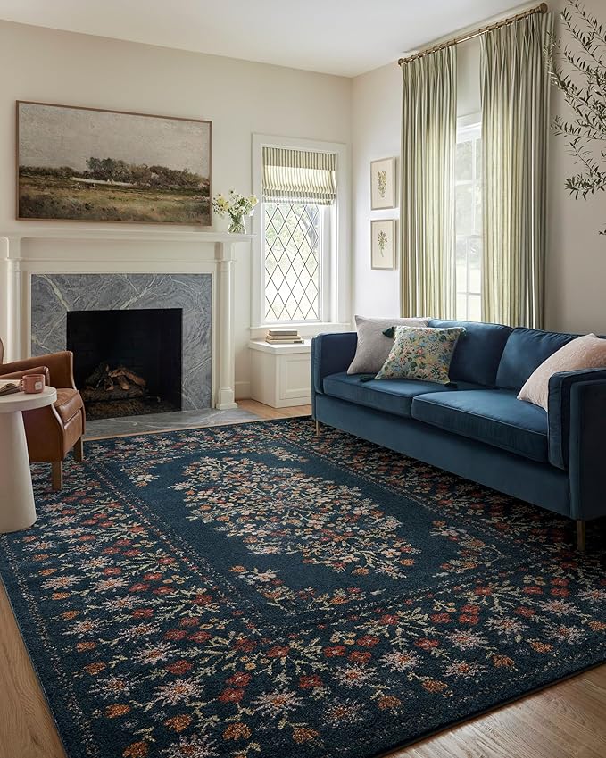 Loloi Rifle Paper Co. Laurel Collection LAU-01 Dark Navy 9'-2" x 12'-2" Area Rug