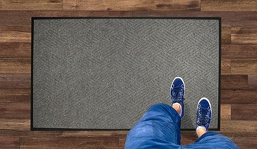 WaterHog Diamond | Commercial-Grade Entrance Mat with Rubber Border – Indoor/Outdoor, Quick Drying, Stain Resistant Door Mat (Medium Grey, 3' x 10')