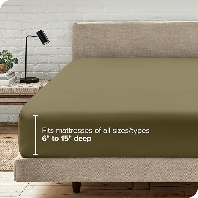 Fitted Bottom Sheet Full Size - Premium 1800 Microfiber - Ultra-Soft Hotel Luxury - Deep Pocket - Durable and Long Lasting - Fitted Sheet (Full, Olive)