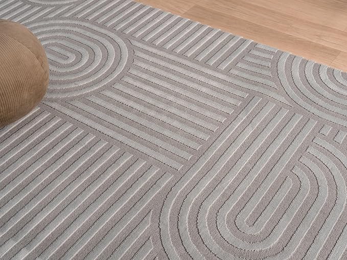Annabel Modern Geometric Runner Rug for Kitchen, 2x7 Contemporary Arched and Linear Gray Runner, High-Low Pile Stain Resistant Carpet for Bedroom, Hallway or Entryway (2' x 7', Gray)