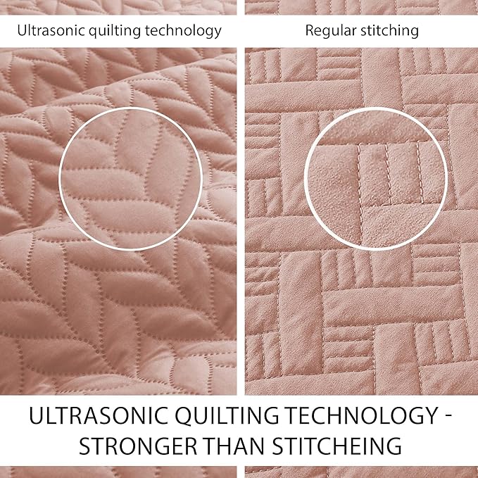 IR Imperial Rooms Twin Quilt Bedding Set Size (68” x 86”) + 1 Pillow Shams (20” x 26” + 2”) - 2 Pcs All Season Lightweight Reversible Microfiber Coverlet Embossed Quilt Bedspread (Peach/Baby Pink)