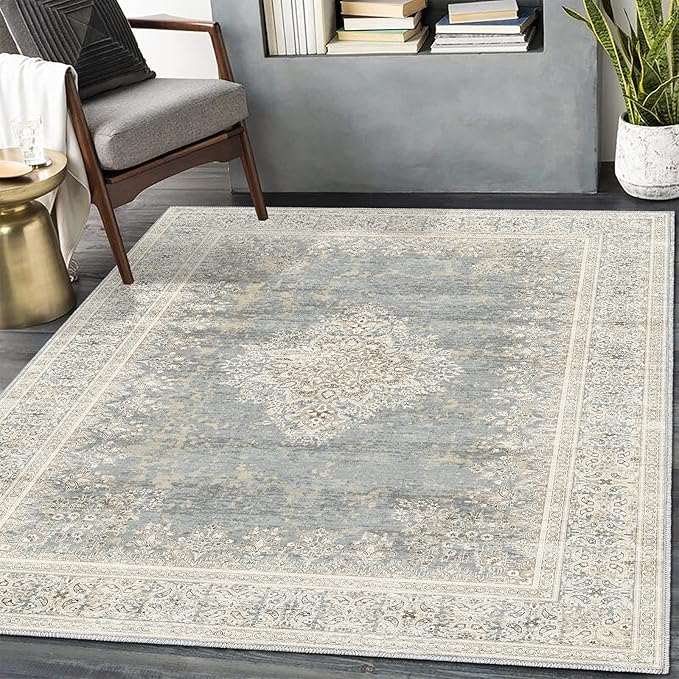 5x7 Area Rugs for Living Room,Non Slip Indoor Boho Area Rug Carpet Home Décor for Entryway, Bedroom, Dining Room, Beige Grey
