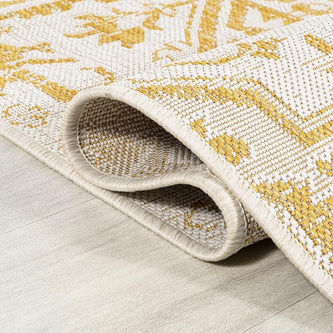 JONATHAN Y Boho Medallion Indoor Outdoor Area Rug 8X10 Cream/Yellow, Estrella Textured Weave for Backyard, Patio, Porch, Easy-Cleaning, High Traffic, Pet-Friendly, Non-Shedding (SMB105H-8)