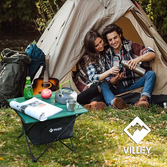 VILLEY Portable Camping Side Table, Ultralight Aluminum Folding Beach Table with Carry Bag for Outdoor Cooking, Picnic, Camp, Boat, Travel