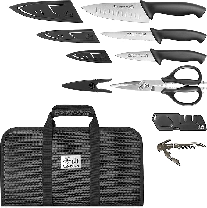 Cangshan Horizon Series 1026689 Swedish 14C28N Steel 7-Piece Travel Knife Bag Set