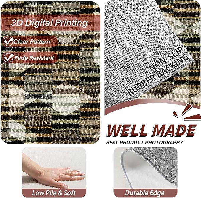 Large Living Room Area Rug 6x9ft,Modern Geometric Rugs, Multicolor Low Pile Farmhouse Carpet, Machine Washable & Non-Slip Non-Shedding for Classroom, Bedroom & Dorm