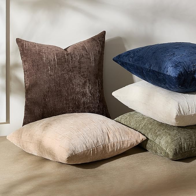 Set of 2 Soft Textured Throw Pillow Covers 24x24, Invisible Zipper Neutral Cushion Cases, Easy - Care Decorative Farmhouse Decor for Living Room Couch (Dark Brown, 24" x 24" (Pack of 2))