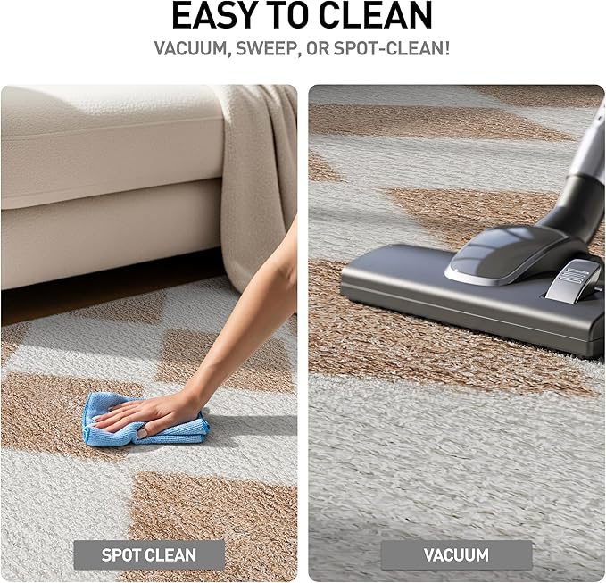 Rugshop Diamond Wave Shag Area Rug Beige 4' x 6' Ideal for Small Living Rooms, Offices, or Beside The Bed