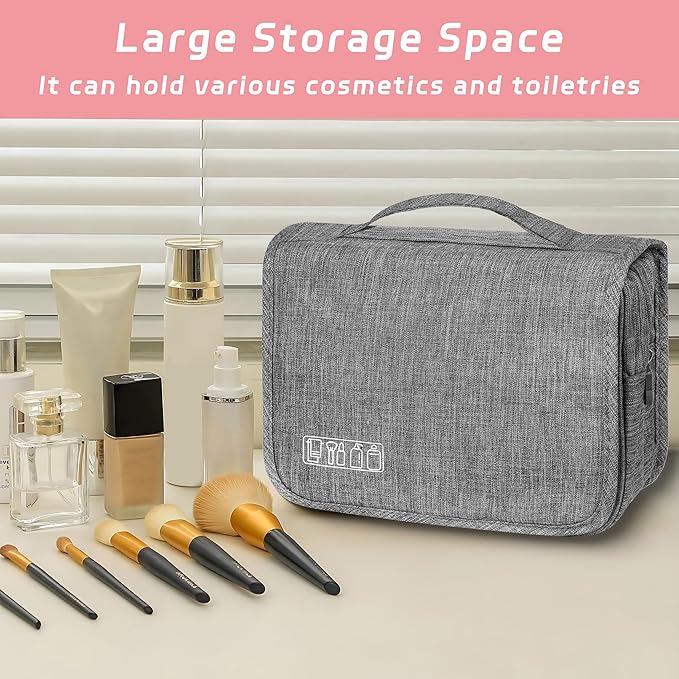 Toiletry Bag Travel Bag with Hanging Hook, Waterproof Shower Bathroom Hanging Toiletry Bag for Men Women,Small Multifunctional Makeup Cosmetic Bag,Portable Toiletries Bag Travel Organizer (Grey)