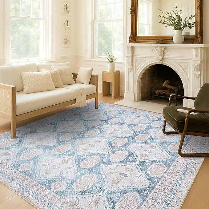 Washable Area Rug. Modern Farmhouse. Vintage. Turkish. Bohemian. Distressed. Oriental. Traditional. Rugs for Living Room. Dining. Bedroom. Office. Entryway. Foyer. (852CB, 2'5" x 6'5")
