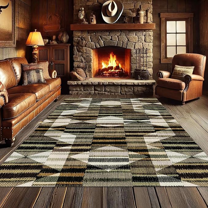 Large Living Room Area Rug 6x9ft,Modern Geometric Rugs, Multicolor Low Pile Farmhouse Carpet, Machine Washable & Non-Slip Non-Shedding for Classroom, Bedroom & Dorm