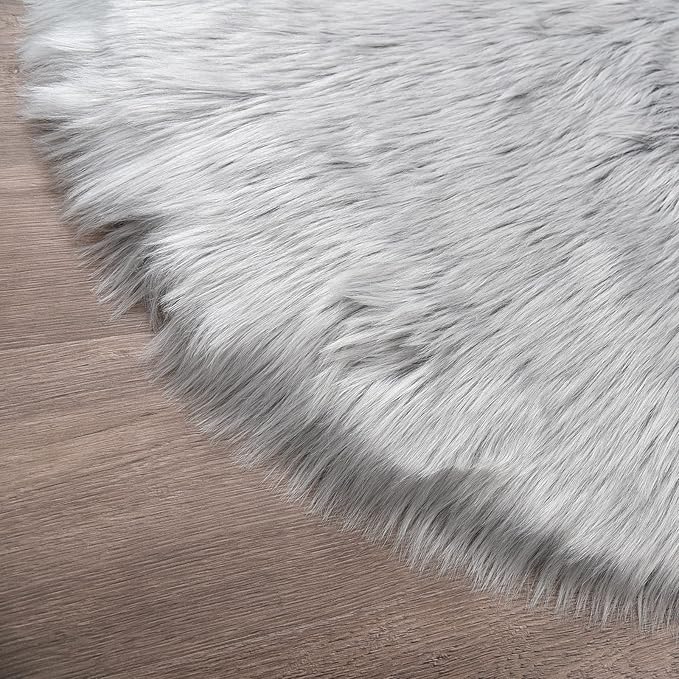 Latepis Grey Area Round Area 5ft Circle Fur Rug for Living Room Bedroom Rugs Faux Sheepskin Rug Washable Fluffy Plush Furry Rugs Home Deocr