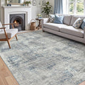 DEXI 5x8 Area Rug for Living Room, Modern Abstract Thin Washable Rug Indoor Floor, Non Slip Stain Resistant Low Pile Carpet for Dining Room Bedroom Office, Blue