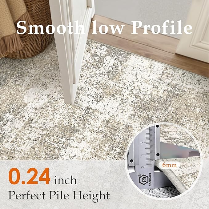 Beige Area Rug 2x3 Machine Washable Modern Abstract Entryway Carpet Non Slip Neutral Door Mat Low Pile Soft Non Shedding Contemporary Throw Rug for Bathroom Laundry Kitchen Dining Room