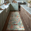 Floral Runner Rug 2x8 Washable Hallway Long Green Bedroom Carpet Non Slip Indoor Boho Kitchen Low Pile Accent Rug Lightweight Soft for Bathroom Dining Laundry Living Room