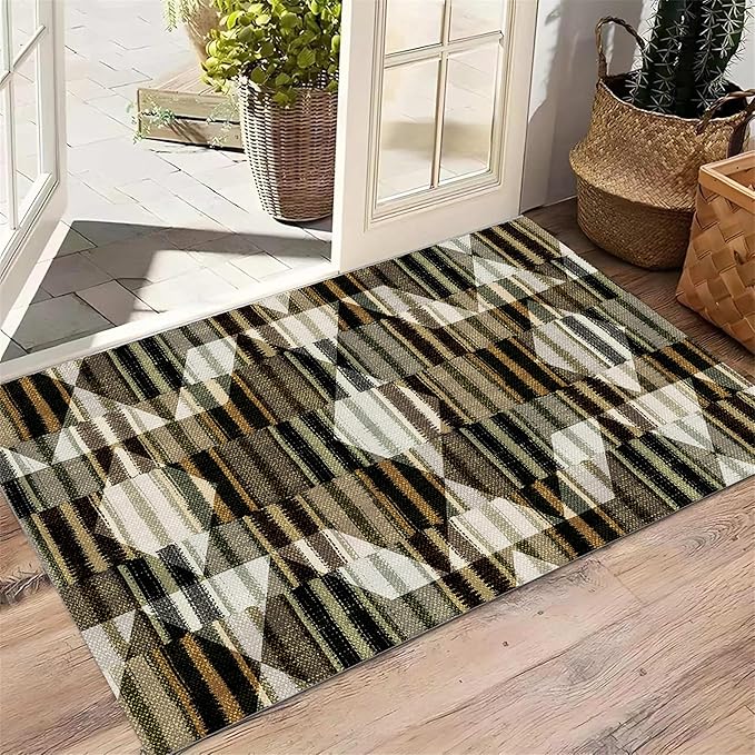 Large Living Room Area Rug 4x6ft,Modern Geometric Rugs, Multicolor Low Pile Farmhouse Carpet, Machine Washable & Non-Slip Non-Shedding for Classroom, Bedroom & Dorm