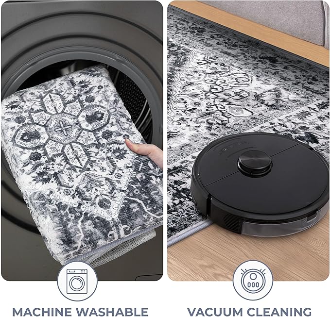 KOZYFLY Runners for Hallways 3x12 Ft Extra Long Washable Kitchen Thin Runner Boho Runner Rug for Entryway Indoor Printed Faux Wool Stair Runner Floor Carpet for Stair Kitchen Hall, Grey