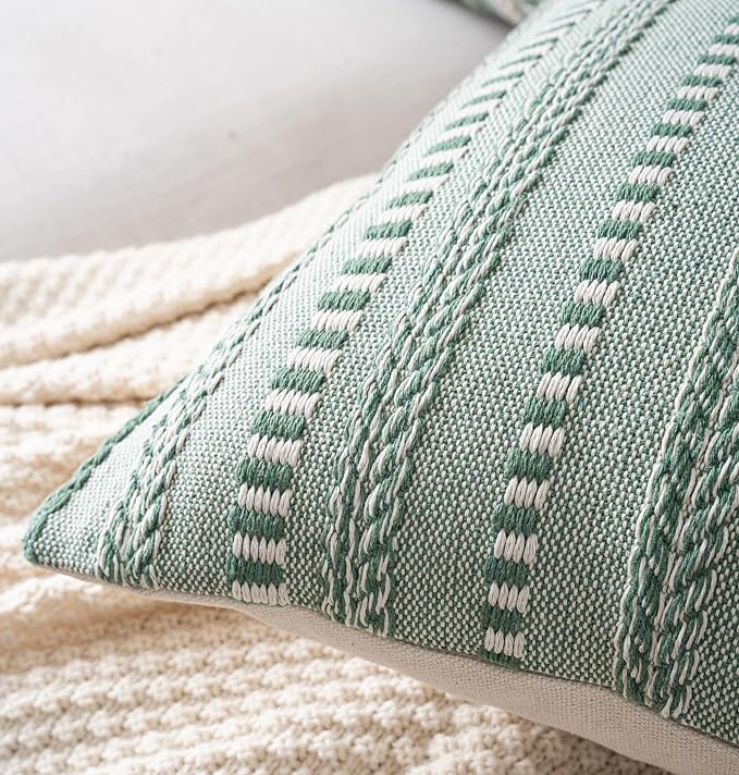 Boho Lumbar Pillow Covers 14x36 Long, Farmhouse Decorative Couch Pillow Cases, Light Green Accent Pillows of Bed, Sofa Bedroom Living Room Home Decor Cushion Cover, Pack of 1