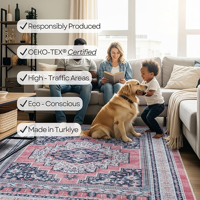 Fame Rugs Turkish Rug. Washable Vintage Oriental Antique Inspired Traditional Doormat Small Modern Area Rugs Luxury Entryway Entry Bedroom Bathroom Kitchen (399TN, 2' x 3')