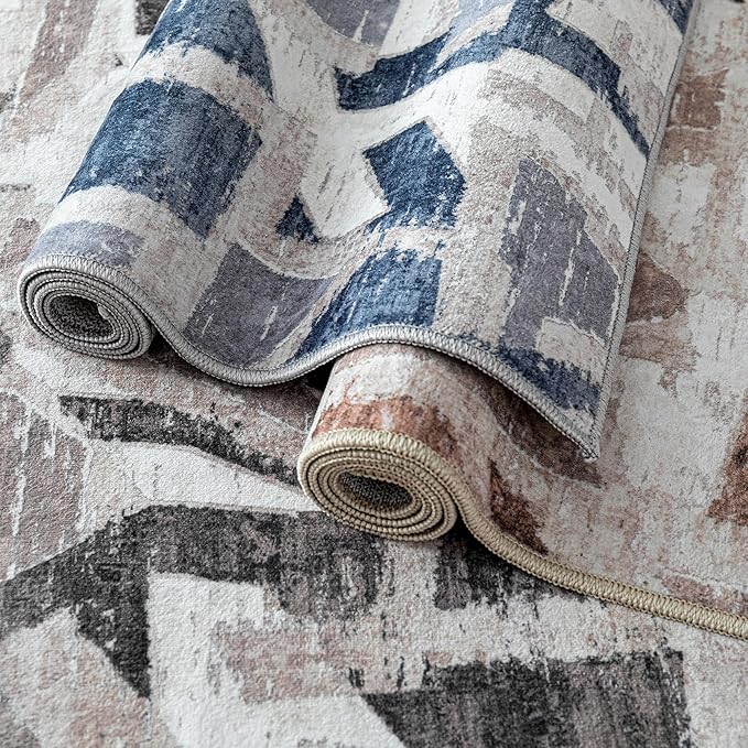 5X7 Area Rugs for Living Room Bedroom,Modern Abstract Large Carpet Washable Rugs 5X7 for Dining Room Office,Non Slip Gray Print Faux Wool Thin 5 by 7 Indoor Nursery Kids Home Pet & Child Friendly