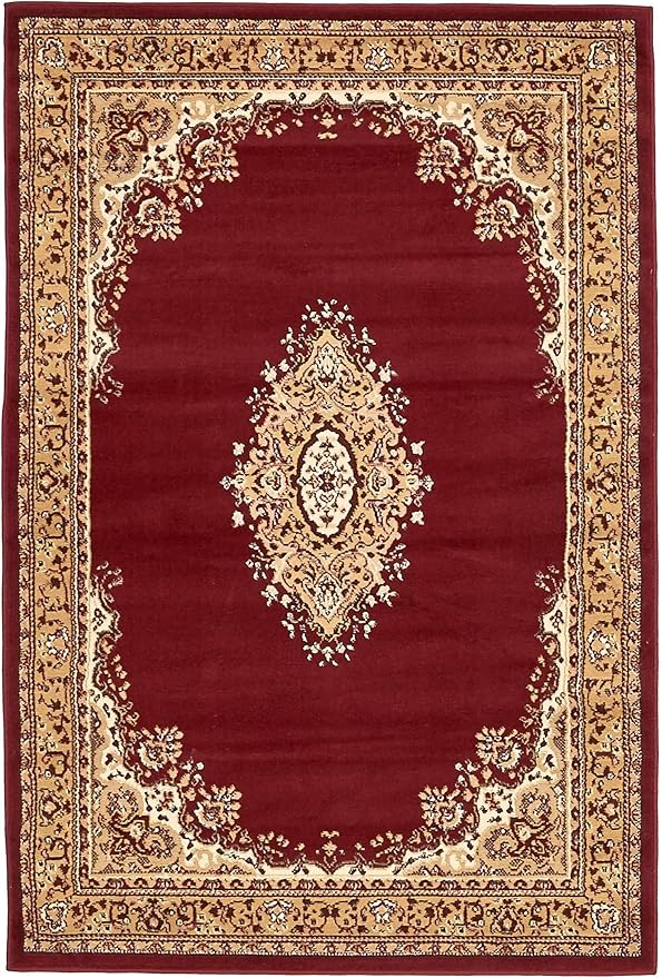 Unique Loom Reza Collection Traditional Persian Style Area Rug, 4 x 6 ft, Burgundy/Ivory