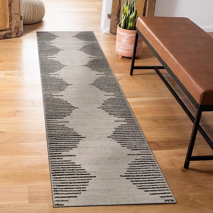 Rugshop Bohemian Stripe Stain Resistant High Traffic Living Room Kitchen Bedroom Dining Home Office Runner Rug 2' 7" x 6' Cream