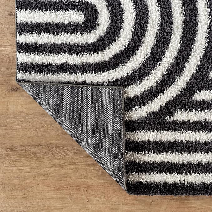 Rugshop Abstract Arch Shag Area Rug Anthracite Dark Gray 4' x 6' Ideal for Small Living Rooms, Offices, or Beside The Bed