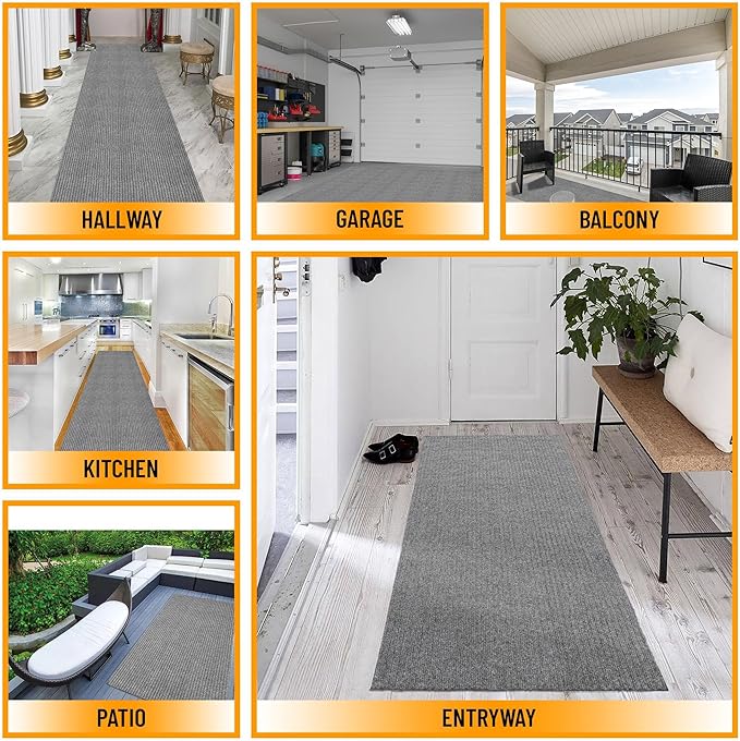 Ottomanson 3'11" x 41' Hallway Runner with Scraper Pile - Extra Durable Non-Slip Rug Mat for Indoor & Outdoor Use - Ideal for Kitchen, Entryway & Garage - High-Traffic Carpet, Gray