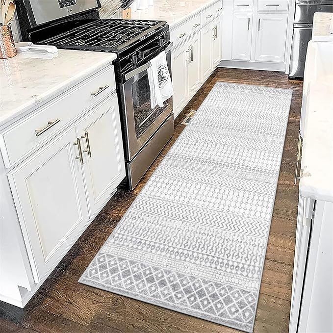 Hallway Runner Rug 2x6, Ultra Soft Moroccan Distressed Kitchen Runner Rug with Rubber Backing, Washable Low-Pile Boho Bathroom Rugs for Bedroom Bathroom Laundry
