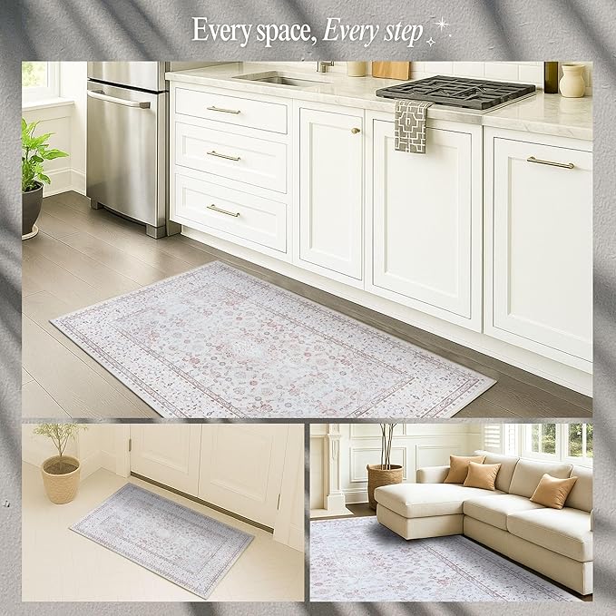 Fame Rugs Turkish Rug. Washable Vintage Oriental Antique Inspired Traditional Doormat Small Modern Area Rugs Luxury Entryway Entry Bedroom Bathroom Kitchen (411CC, 4'9 x 6'9)