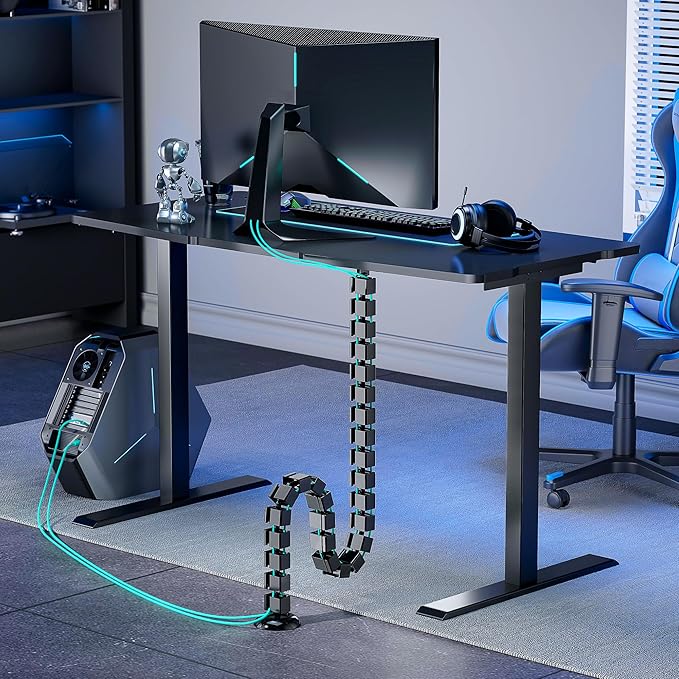PEGZONE Under Desk Cable Management Spine, Flexible Cable Snake Organizer for Standing Desk, Screw Mounted Vertebrae Wire Management for Table, Black