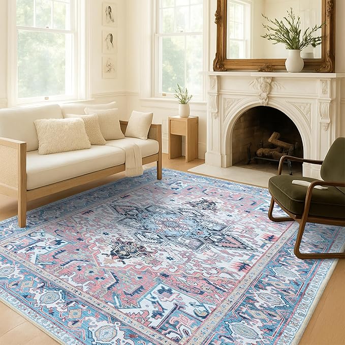 Fame Living Washable Area Rug. Modern Farmhouse. Vintage. Turkish. Bohemian. Distressed. Oriental. Traditional. Rugs for Living Room. Dining. Bedroom. Office. Entryway. Foyer. (861NT, 5' x 6'9")