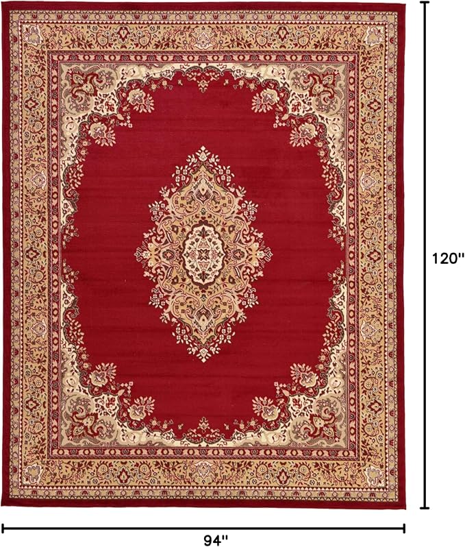 Unique Loom Reza Collection Traditional Persian Style Area Rug, 8 x 10 ft, Burgundy/Ivory