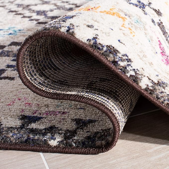 SAFAVIEH Madison Collection Area Rug - 9' Square, Black & Yellow, Boho Diamond Distressed Design, Non-Shedding & Easy Care, Ideal for High Traffic Areas in Living Room, Bedroom (MAD418Z)