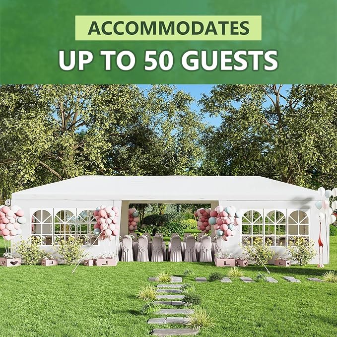10x30 FT Party Tent, Outdoor Wedding Canopy Tents with Removable Sidewalls, for Parties, Canopy Event Tent Waterproof Gazebo Shelter for Birthday Parties, Weddings, BBQs & Events (7 Sides)