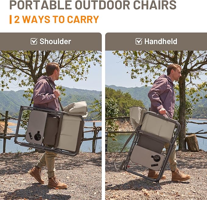 TIMBER RIDGE XXL Director’s Chair – Heavy Duty Folding Chair with Side Table, 500 lb Capacity, Extra Wide Padded Seat for Camping, Sports, Beach, Patio, and Outdoor Use, Tan-2 Pack