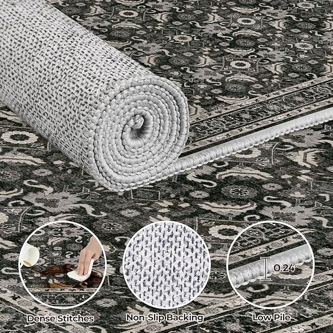 WITSHOCK Black Boho Washable 2x8 Kitchen Runner Rug,Vintage Neutral Hallway Rugs for Entryway,Soft Distressed Floor Mat for Bedroom,Entrance,Indoor Back Door(Black,2x8)